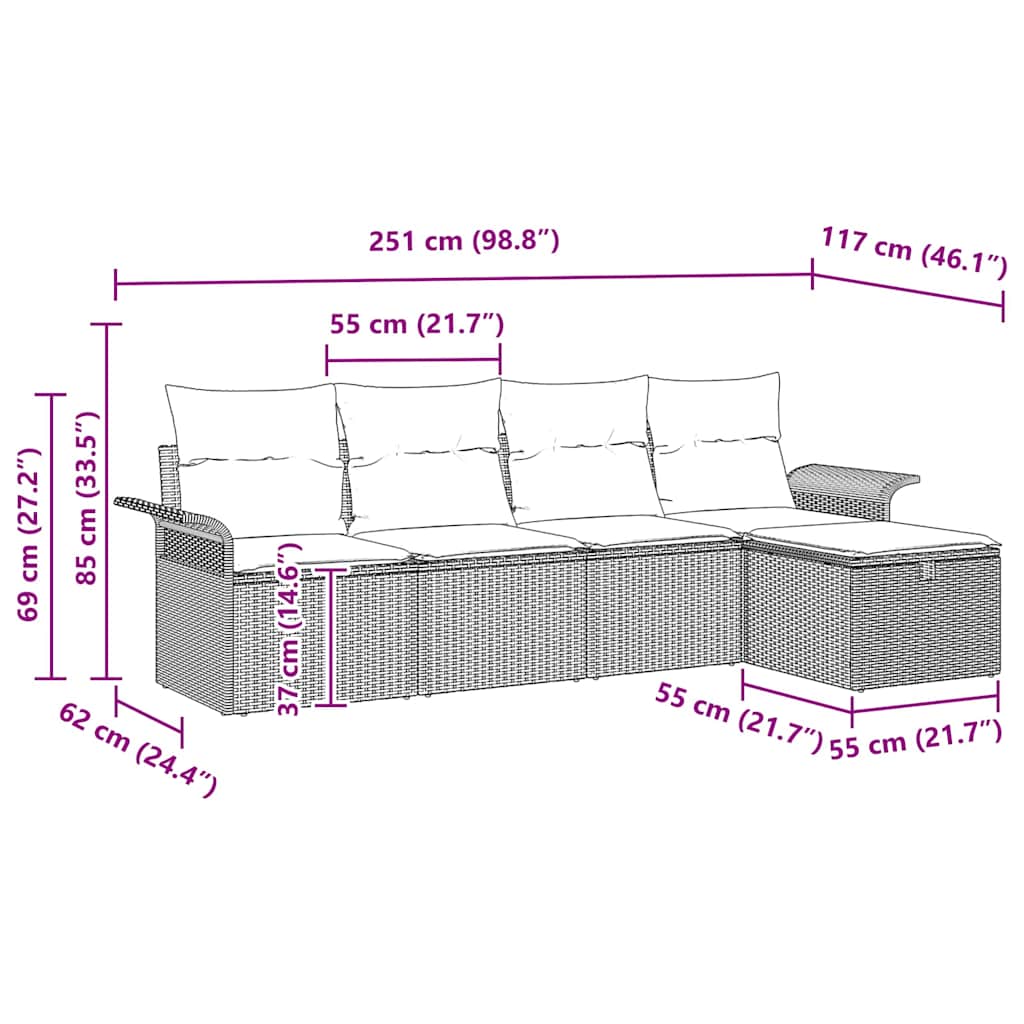 Garden Sofa Set with Cushions 5 pcs Black and Cream Poly Rattan