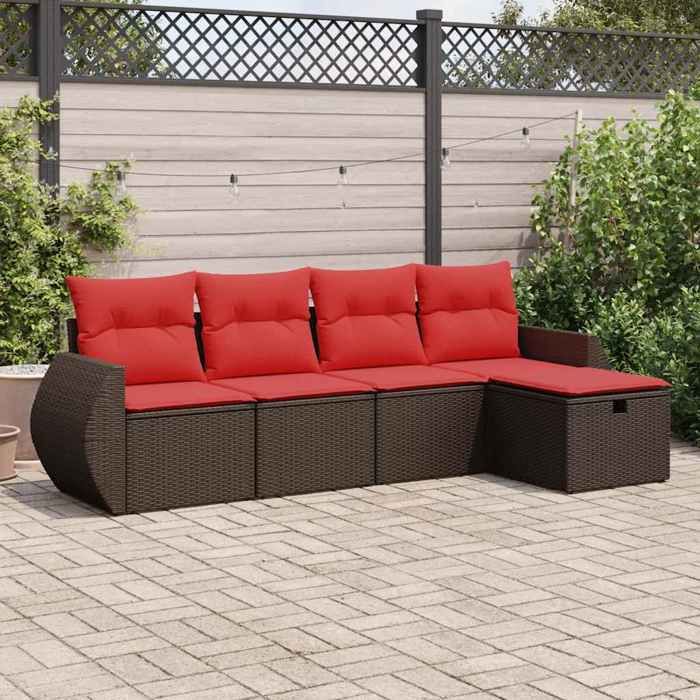 VidaXL Salon de jardin avec coussins 5 pcs marron résine tressée 3325570
