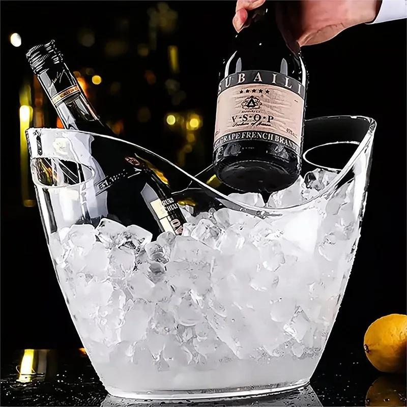 4L Transparenter Eisbehälter Eisschaufel Plastikwanne für Wein Champagner Cocktailbar Tragbar Outdoor Obstaufbewahrungskorb für Partys