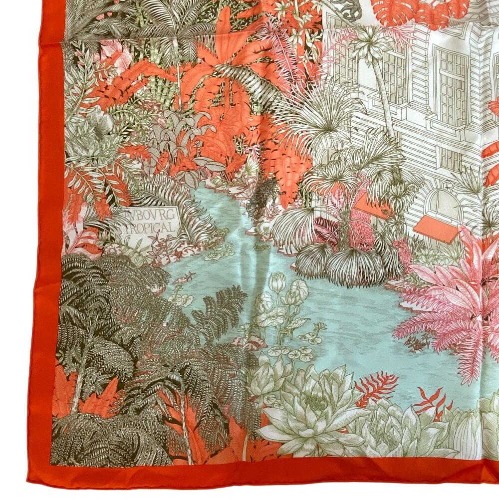 HERMES FAVBOVRG TROPICAL FAVBOVRG TROPICAL Faubourg Tropical silk Calle 90 scarf Orange silk Women Used