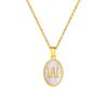 Vnox Women's Pretty Letters Necklace, Stainless Steel Oval White Shell Letter A-Z Pendant, Gold Color Jewelry Gifts