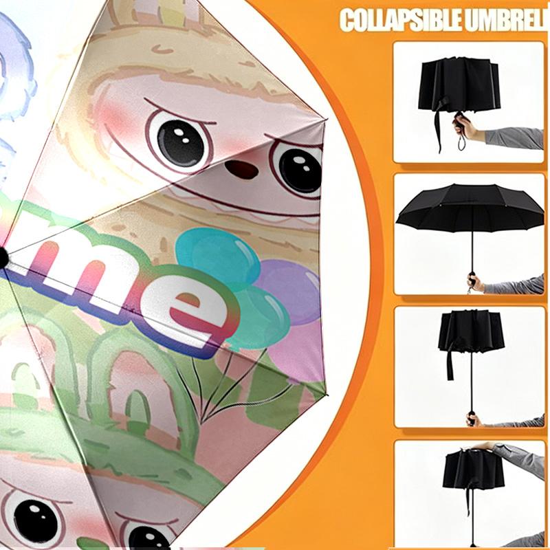 Custom Name Personalized Labubu Print Umbrella, Auto Open Close, 8‑Rib Sturdy Frame, Commute Camping Hiking Use, Birthday Gift