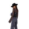V-Neck Leopard Print Mesh Flare Sleeve Retro Slimming Long Sleeve Top