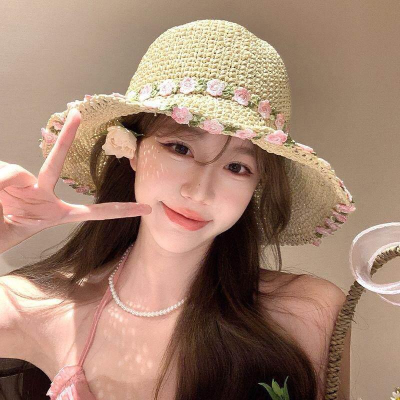 Foldable Wide Brim Straw Sun Hat for Women Summer UV Protection Lightweight Beach Vacation Gardening Cap