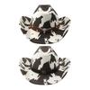 Western Cowboy Hat, Moderate Wide Brim Suede Fabric Black White Cow Print Hat with Faux Leather Band Metal Rivets, Outdoor Cycling Sun Protection Hat