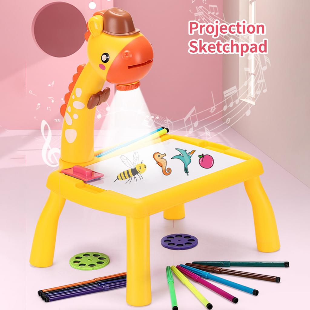 Multi Function Drawing Table Learning Desk with Music Function Trace and Draw Projector Art Drawing Board 24 Patterns Projection Tracing Painting Tab