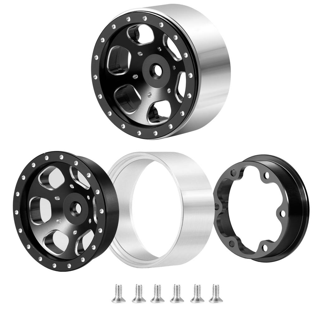 RCMAZO 4-Piece 1.3" Beadlock Wheel and Tire Set, 70mm Rubber Crawler Tires and 1.3" Aluminum Beadlock Wheel Hubs for 118 TRX4M, 124 SCX24, and FCX24
