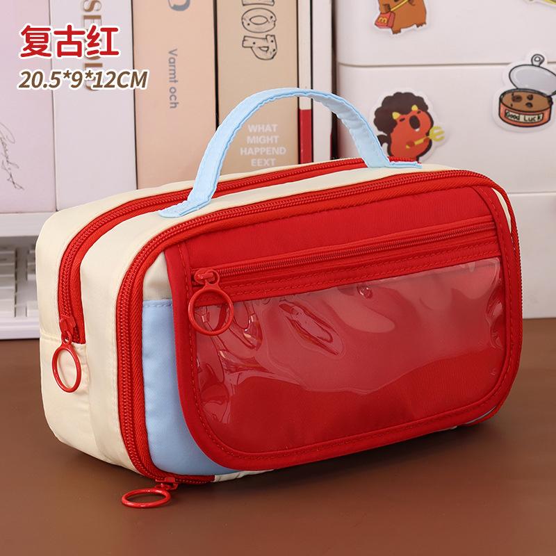 

Cross Border New Retro Handheld Large Capacity Pencil Case Girls With High Looks Instagram Style Stationery Box Elementary School Students