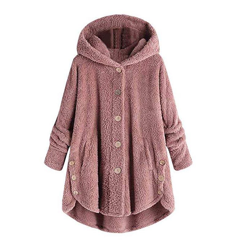 Cozy Women Winter Solid Fluffy Coat Overcoat With Button Jacket And Loose Sweater