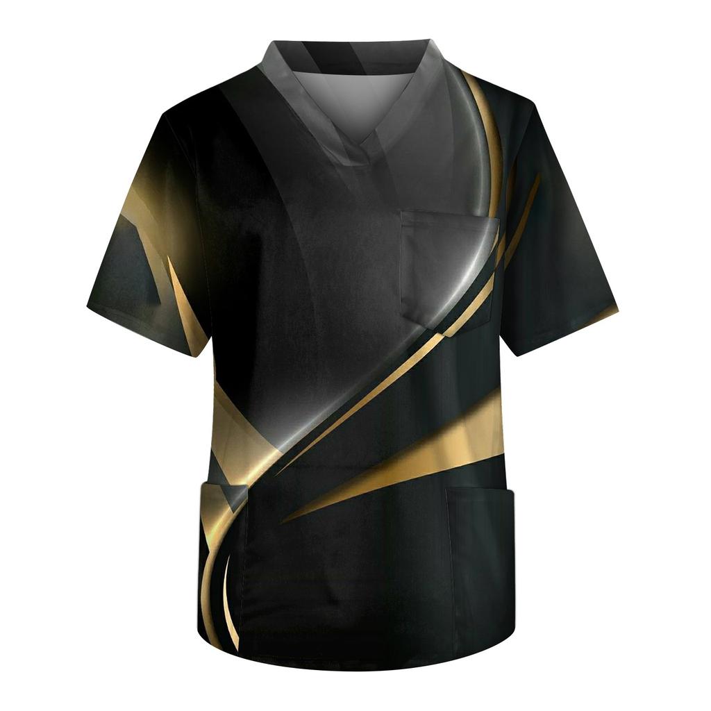 Men's Short Sleeve V Neck Leopard Print Chest Pocket Carer Top