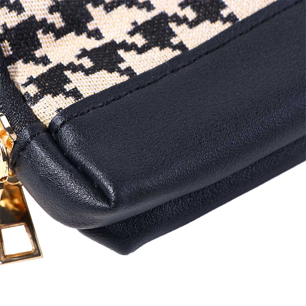 Layers Zipper with Key Chain Mini Houndstooth Wallet Women Coin Purse Card Holders Leather Bag