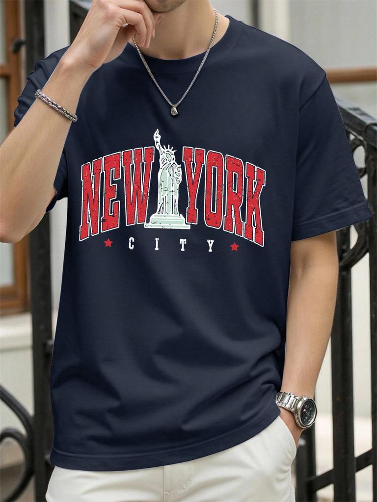 The Statue Representing New York Man Tee Shirts ONeck Summer New Short Sleeve Fashion Cotton Streetwear Loose Casual TShirt