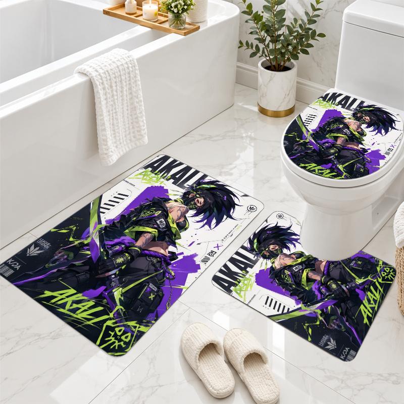 3Pcs Flannel Toilet Mat Set League of Legends Bathroom Rug Non Slip Bath Carpet Home Decor