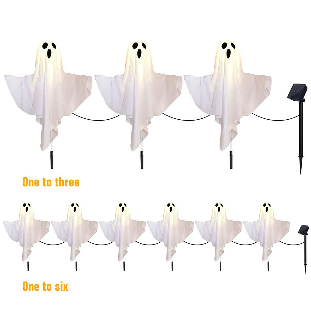 Halloween Ghost Decoration Lantern Solar Powered Spooky Cloth Ghosts Light White Flying Ghosts Lantern for Party Yard Lawn Decor