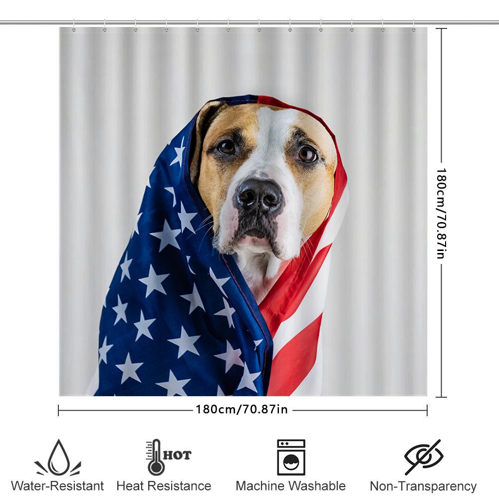 Usa Style Dog Printed Shower Curtain Blue White Red Stars Stripes Home Decor Bathroom Waterproof Fabric Gift Decora