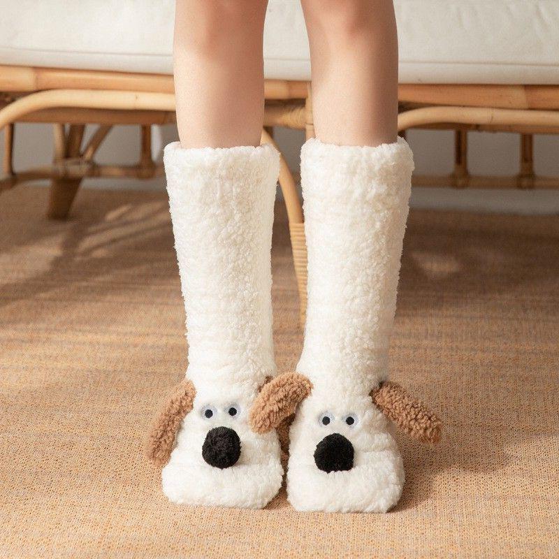 Winter Warm Cartoon Puppy Plush Sleep Socks Snow Socks Home Leg Warmers