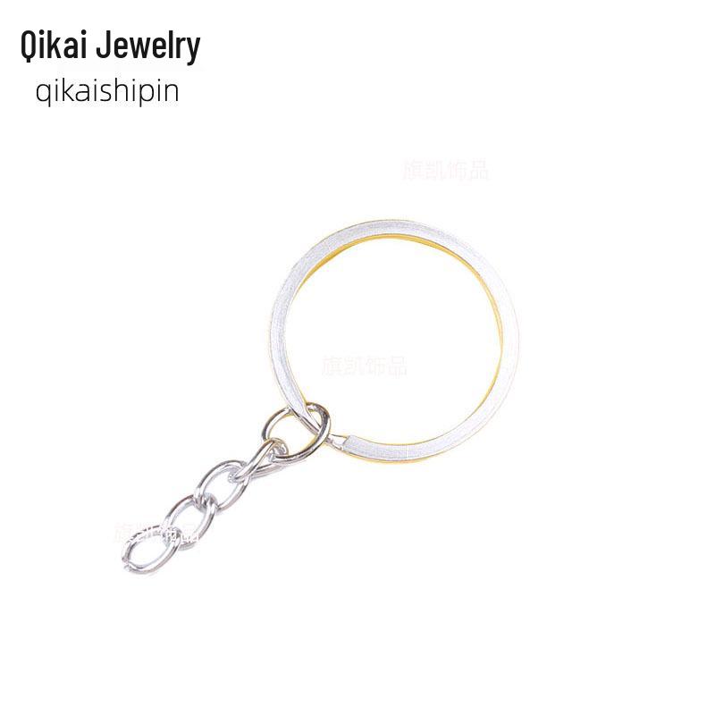 Multi-Spec Metal Keychain: 30mm Flat Key Ring with 4-Section Grinding Chain for DIY Jewelry Pendant