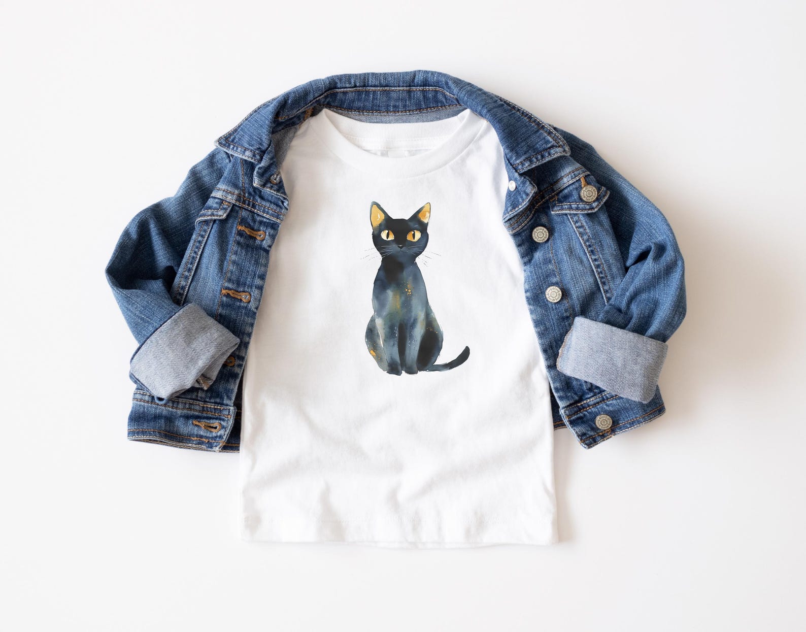 Organic Cotton Kids T-Shirt – Adorable Hand-Drawn Cat Graphic 150