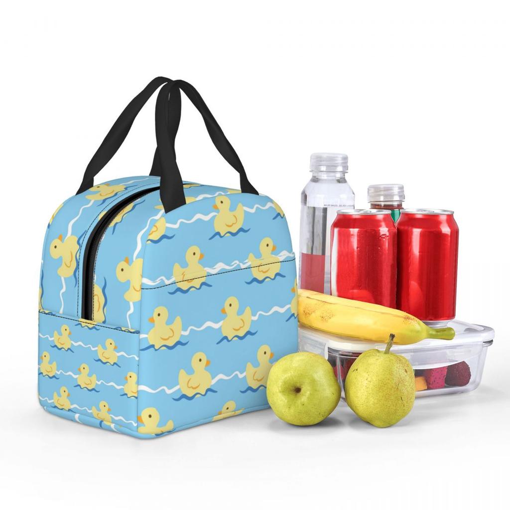 Cute Duck Swimming Seamless Pattern Insulated Lunch Bag for Women Children Leakproof Food Boxes Thermal Lunch Box Tote