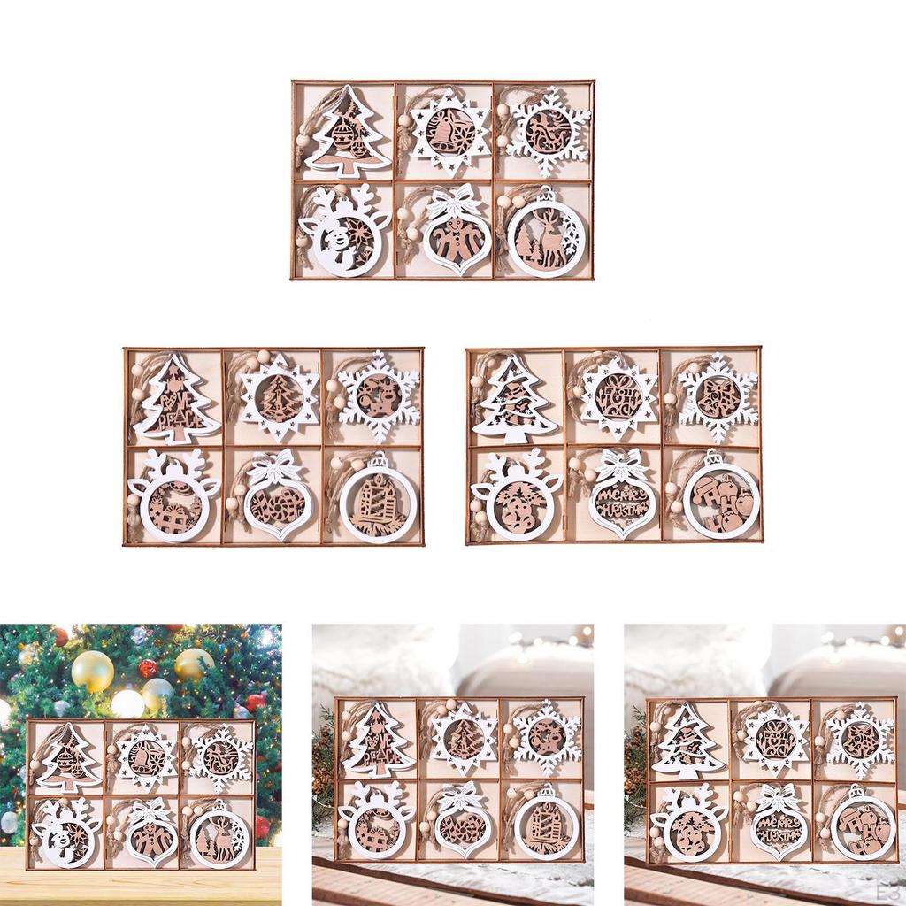 12 szt. Zawieszka Ozdobna na Choinkę Nowość Drewniana Rzeźbiona Wisząca Ozdoba Rękodzieło Dekoracje Świąteczne Dekoracje Świąteczne dla