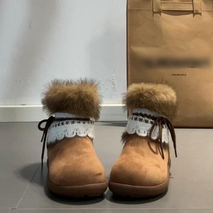 Schneestiefel Winter dicksohlig Retro Samt Niedlich Mori Haar Röhre Absatz Nische Warm Baumwollschuhe Mao Mao Stiefel