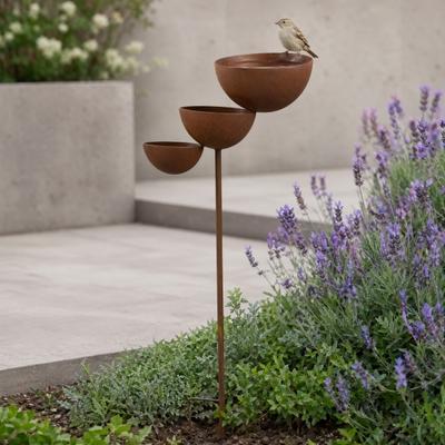 3 Tiered Cascading Rain Catcher Bird Bath Metal Garden Stake Bird
