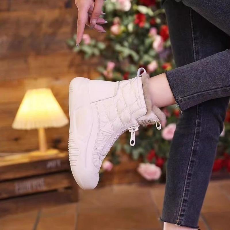 Winterschuhe für Damen Retro Wasserdichte Schneestiefel Weiche Sohle Vulkanisierte Baumwollschuhe Plüsch Warm Plateau Stiefeletten