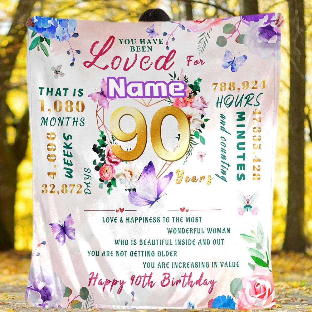 Outdoor Customize Blanket Celebrate Love Happiness With Floral Butterflies Birthday Gift For Her Soft Comfortable Lightweight Suitable For Travel