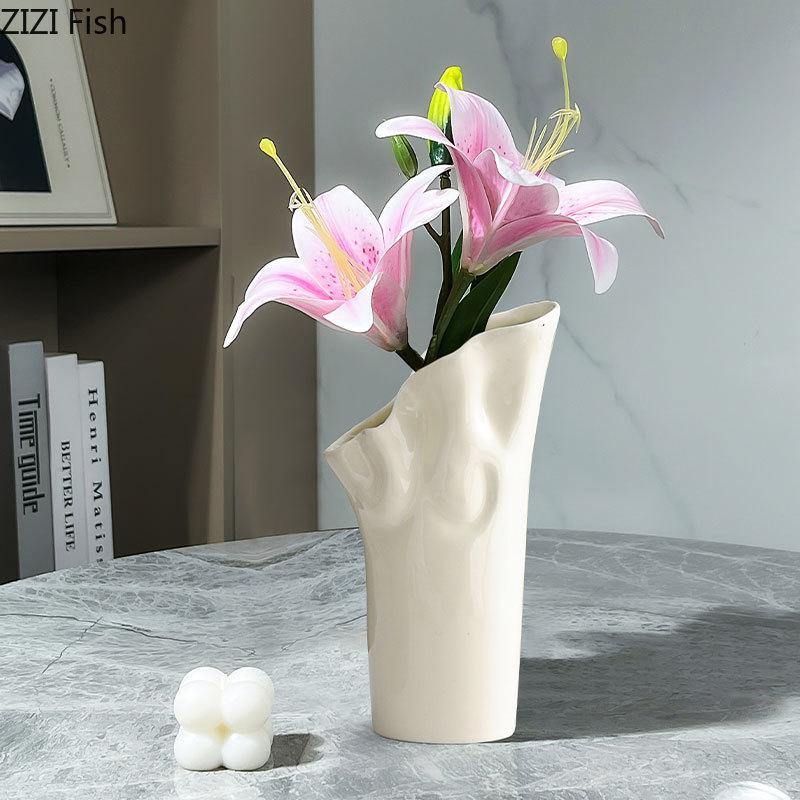 Creative Modern Ceramic Vase Floral Plant Pot Table Decoration Flowers Arrangement Artificial Flower Vases Room Aesthetic Decor