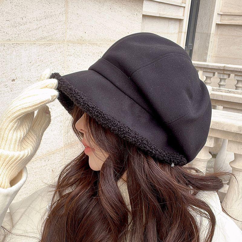 Autumn and Winter Fisherman's Hat with Fleece for Cold Protection Ear Protection Basin Hat Casual Lamb Wool Octagonal Beret