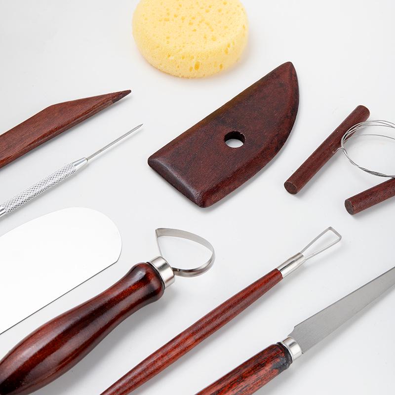 15-Piece Pottery Tool Set: Modeling, Carving Knives, Needles, Scrapers, Sponges & Clay Cutters