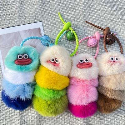 Cartoon Plush Ugly-Cute Real Otter Rabbit Caterpillar Keychain Figurine Couple Bag Accessory Toy Creative Gift Christmas Present