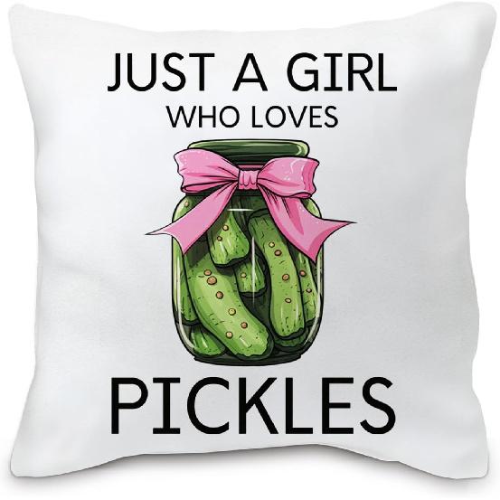 Pickles Decorations Pillow Covers 18x18 - Coquette Pink Bows Throw Pillow Covers, Just A Girl Who Loves Pickles Pillow case, Pickles Gifts for Women Pickle 01