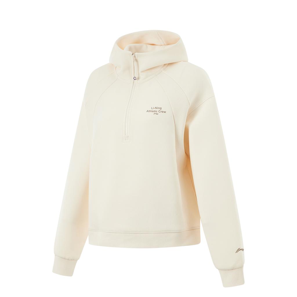 Li Ning Fitness Series Pullover Hooded Loose Long Sleeve Sweatshirt Women Sweatshirt Swan-White AWDUF06-1
