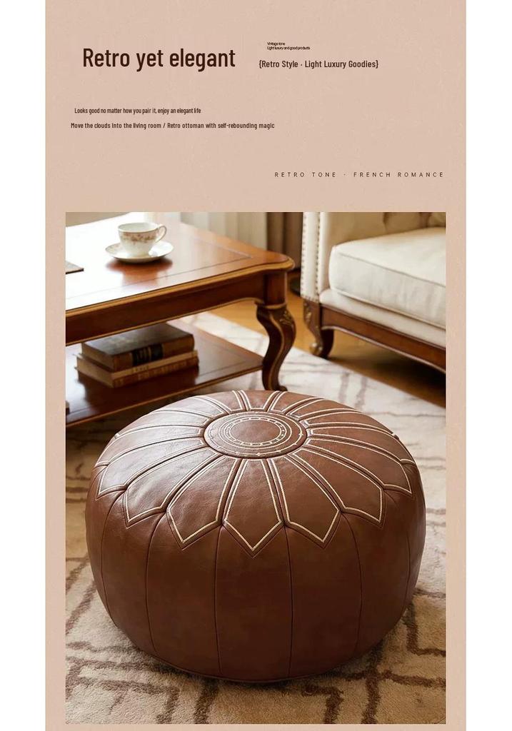 Solid Color Leather Storage Stool with Non-slip Base – Pumpkin Shape Upholstered Ottoman for Living Room or Garden.