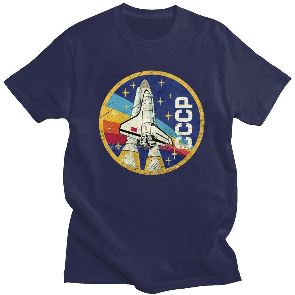 Vintage CCCP T Shirt Men Space Rocket Tshirt USSR Soviet Union Tshirt Oversized Streetwear Cotton Tee Tops Gift Mens Clothing