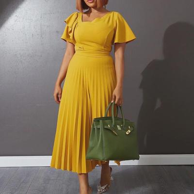 Volánové šaty s asymetrickým ramenem a plisováním - Dámské plus size, evropský a americký styl