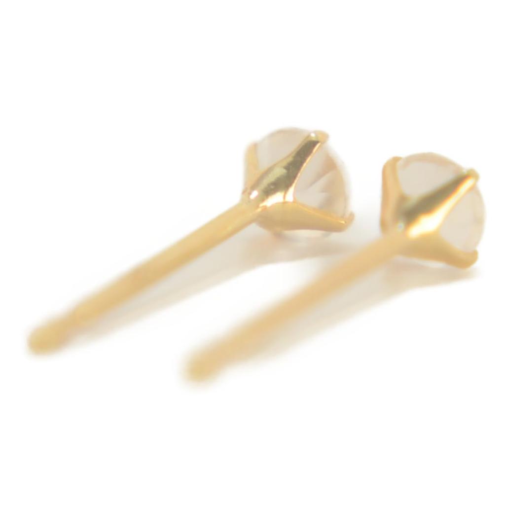 Yokomountain 3mm K10 Natural Rose Quartz Earrings with Silicone Backings for Women