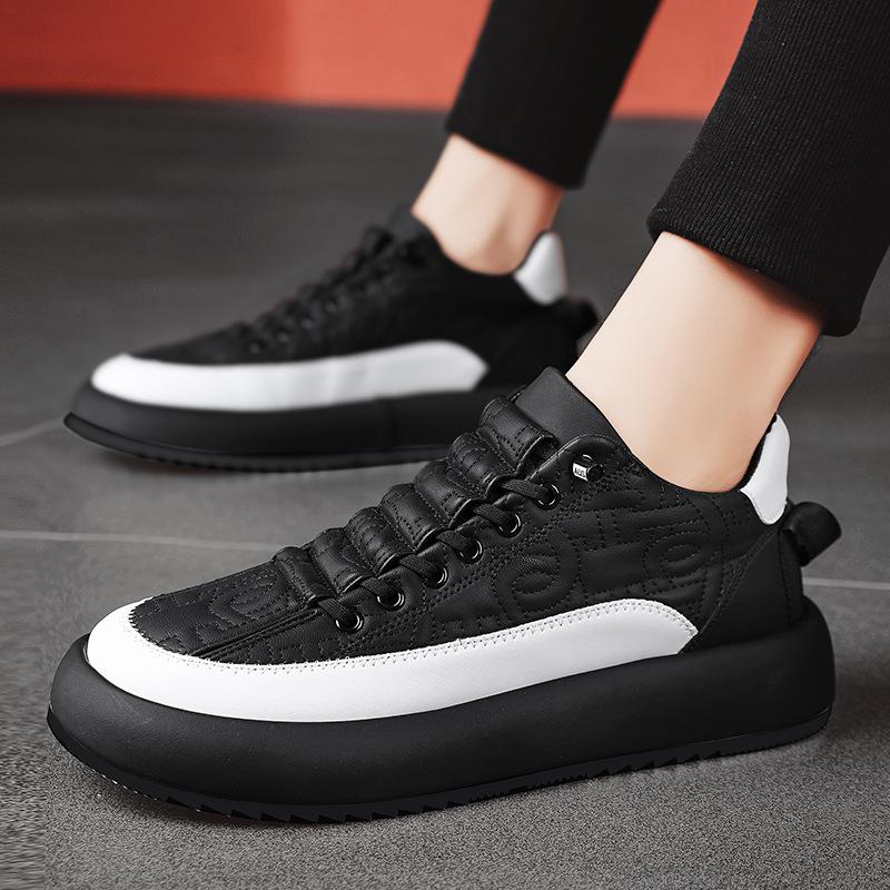 

European station men s shoes trendy brand platform untied Zhongbang board shoes spring new Korean version leather hip-hop shoes 44 чорний