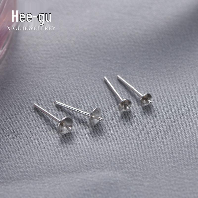 Xigu S925 Silver Bowl Needle Ear Studs DIY Jewelry Accessories