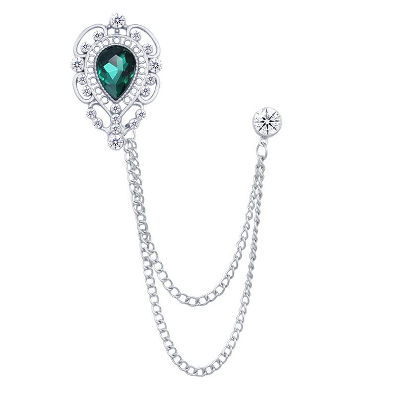 European & American Fashion Hollow Water Drop Brooch: Heart Chain Tassel Corsage for Men's and Women's Coats - Stylish, High-End Accessory.