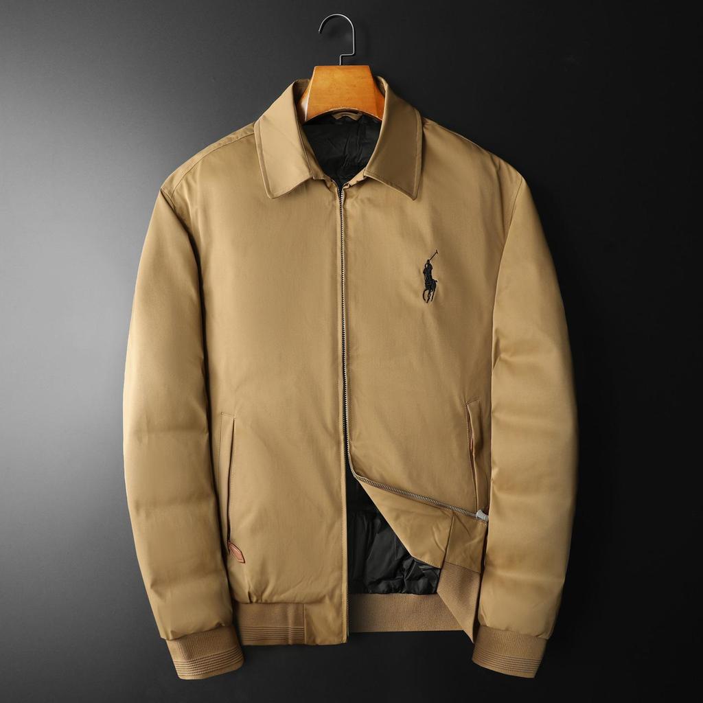 European Winter Lightweight Men's Embroidered Lapel Down Jacket - Trendy Plus Size Warm White Duck Down Coat