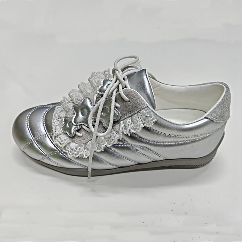 

Cowhide version of the new retro casual versatile sports shoes niche diagonal belt design white shoes women 40 срібний