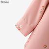 ZANZEA Women Casual Round Neck 3/4 Sleeve Loose Floral Print Blouse