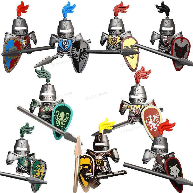 Medieval Ancient Castle Green Dragon Raven Knights Armour Assemble Scene Building Block Figures Children's Bricks DIY Toys Gifts