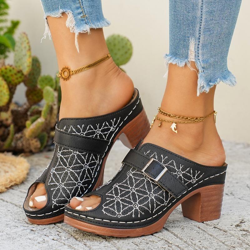Women's High-Heel Closed-Toe Backless Hollow Fashion Sandals, Stylish Comfort Footwear, Available In Large Sizes.