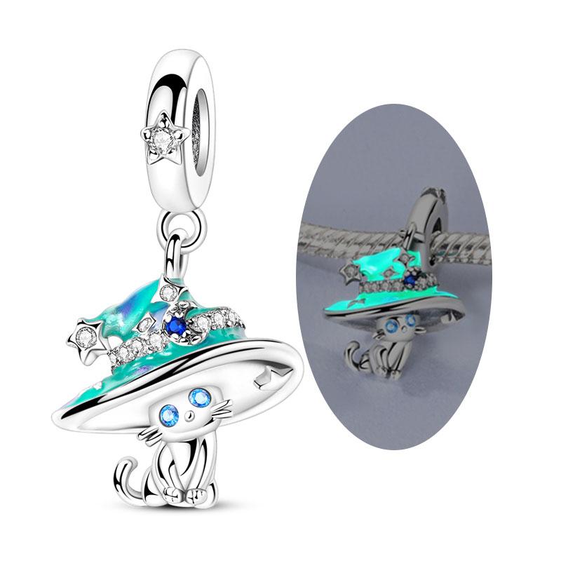 Original Copper Halloween Charm Bead Pendant Skeleton Witch Bat Pumpkin Charm Fit Bracelet Halloween Jewelry Gift