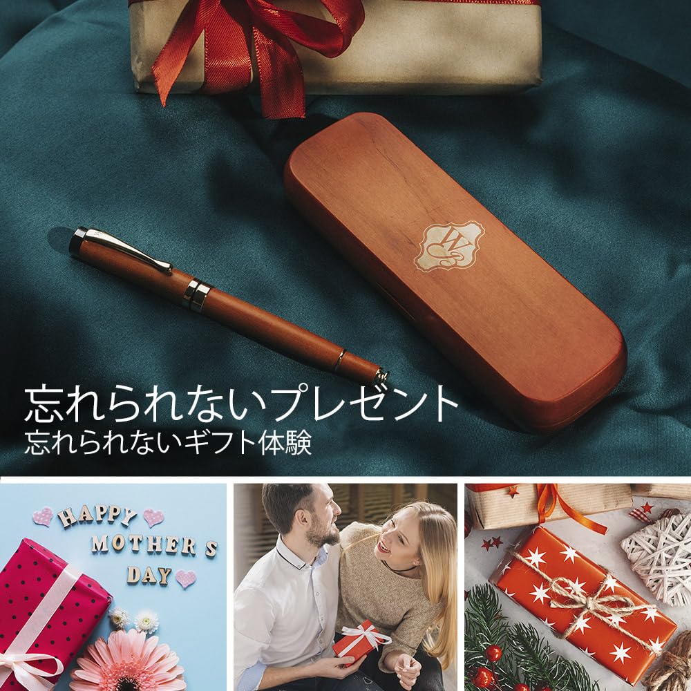 Wordsworth Black Fountain Pen Premium Bamboo Wood Extra Fine Gift Includes 6 Ink Cartridges and Ink Refill Converter Smooth Writing Experience & Set,