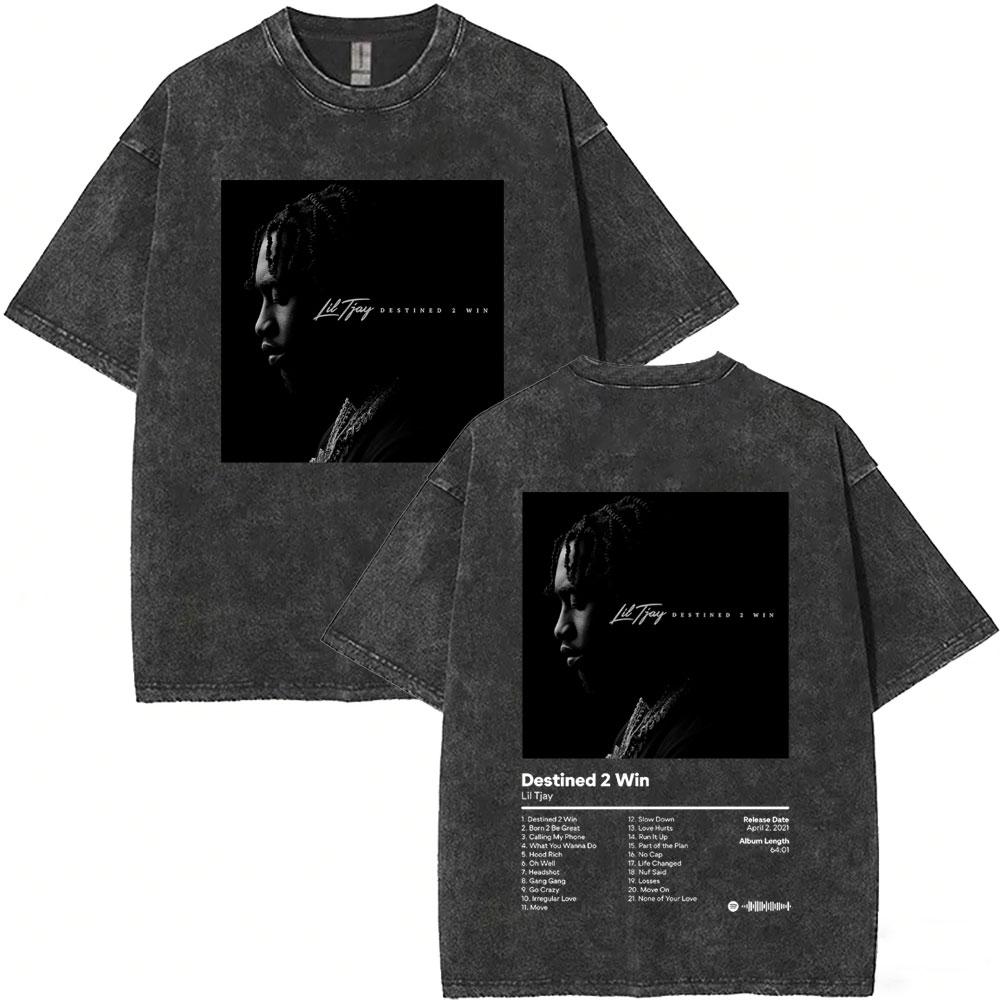 

Washed Vintage Rapper Lil Tjay Tshirt True Myself Album Graphic Tshirts Mens Hip Hop Fashion Oversized T Shirts Streetwear S