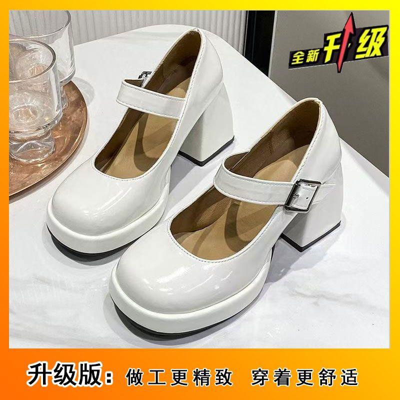 New Thick Heel Temperament High Heels Spring and Summer Black Light Mouth Women's Single Shoes One-word Buckle Mary Jane Shoes Tide